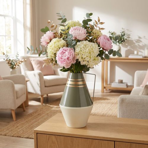 Nostalgische Metallvase mit Henkel im Vintage Look - Creme/Grau/Gold Ø19cm H31cm | Floristik24.de
