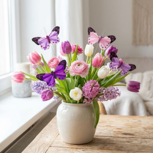 Deko-Schmetterling am Draht Federschmetterlinge Lila/Rosa 9,5cm 12St | Floristik24.de