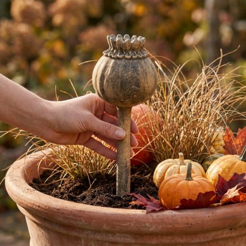 Kunststein Deko Mohnblume Antik Deko Braun Ø13cm L37,5cm | Floristik24.de