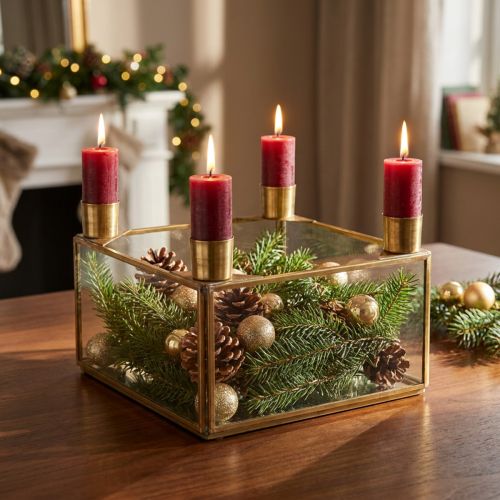 Kerzenhalter Advent Spiegel zum Befüllen Gold 15×15×10,5cm | Floristik24.de