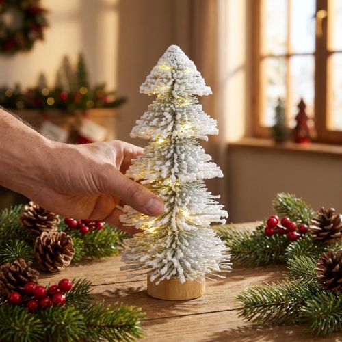 Mini Weihnachtsbaum beleuchtet LED Tanne mit Schnee 28cm | Floristik24.de
