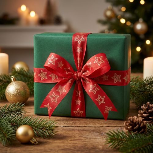 Geschenkband Sterne Weihnachtsband Rot Gold 25mm 18m | Floristik24.de