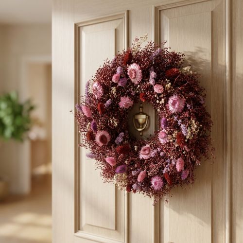 Blumenkranz Trockenblumen Kranz Weinrot Rosa Ø25cm | Floristik24.de