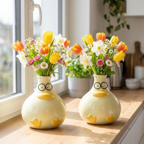 Artikel Entenfigur Vase Keramik fröhliches Design optimal für moderne Innenräume 15cm 2St