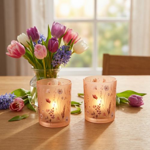 Artikel Deko Windlicht Glasmotiv Floraldekor für stilvolle Wohnakzente 12,5cm 2St
