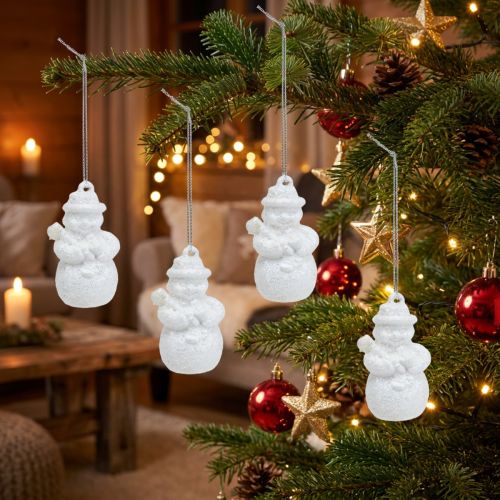 Schneemann Weiß mit Glimmer als Hänger 4,5cm 12St | Floristik24.de