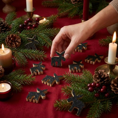 Weihnachtliche Streudeko Elch Holz Schwarz Glitzer 5×5,5cm 12 St | Floristik24.de