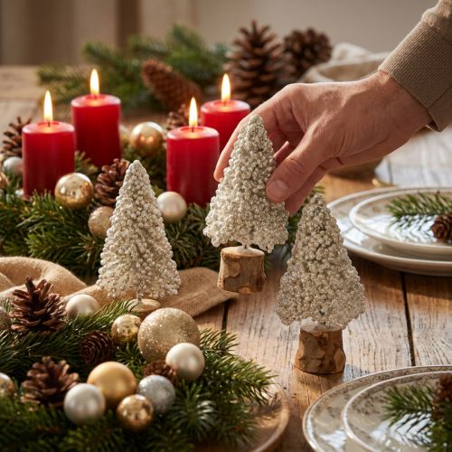 Mini Tannenbaum Tischdeko Champagner Weiß H8cm 12 St | Floristik24.de