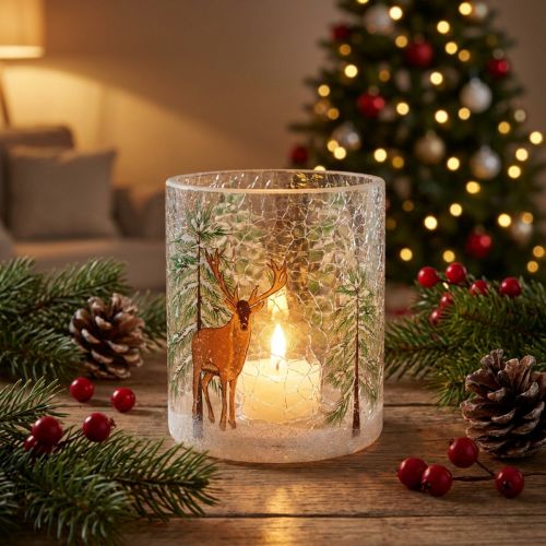 Teelichthalter Glas Weihnachten Crackle H13cm