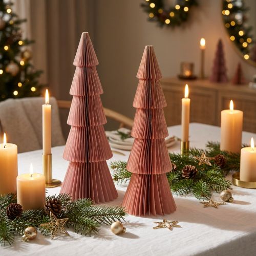 Tischdeko Tannenbaum Wabenpapier Apricot Gold H30cm 2 St | Floristik24.de