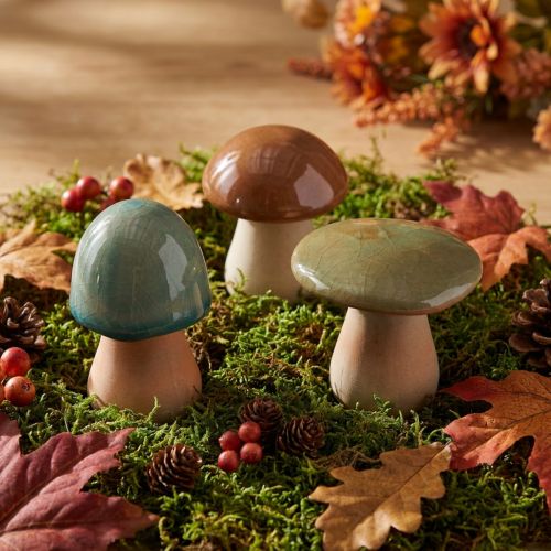 Artikel Keramik Pilze Deko Braun Grün Blau Herbstdeko H6-7,5cm 3 St