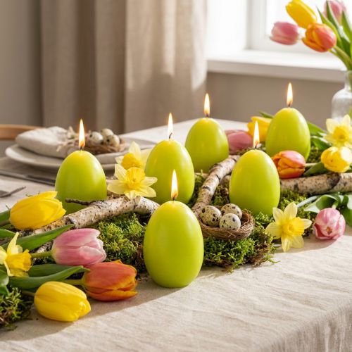 Osterkerzen Eiform, Eierkerzen Ostern Limette 9cm 20h 6St | Floristik24.de