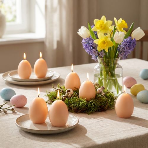 Artikel Osterkerzen Eiform, Eierkerzen Ostern Peach Ø6cm H9cm 6St