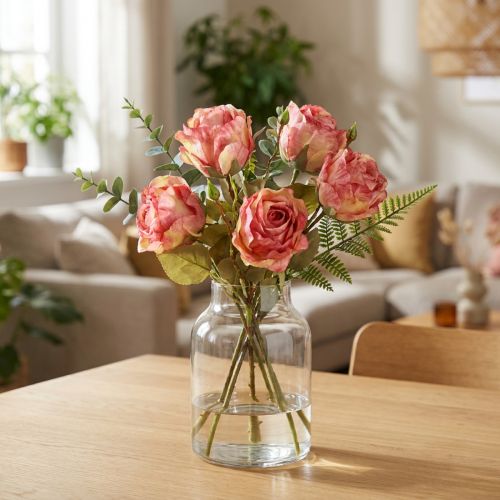 Kunstrosen Pink mit Knospen 44cm 4 Stück
