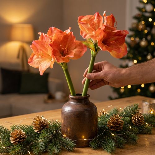 Amaryllis Deko Blumen Orange Künstlich L55cm 2St