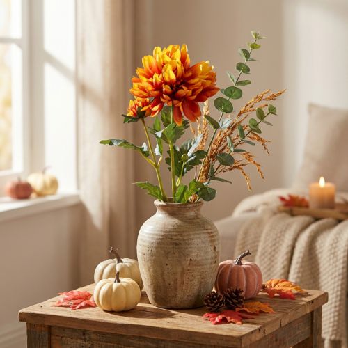 Kunstblumen Deko Dahlien Künstliche Blüten Orange 62cm | Floristik24.de