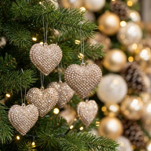 Glitterherz zum Hängen Champagner 6cm x 6,5cm 12 St | Floristik24.de