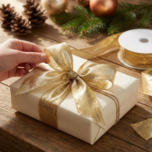 Artikel Band mit Drahtkante Gold 25mm 25m