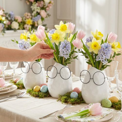 Vase mit Brille Osterdeko Keramik Weiß Ø8,5cm H13cm 3 St | Floristik24.de
