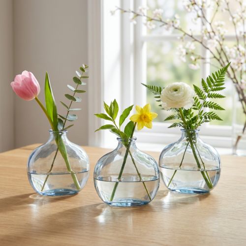 Kleine Glasvase modern transparent Blau 11×6×10cm