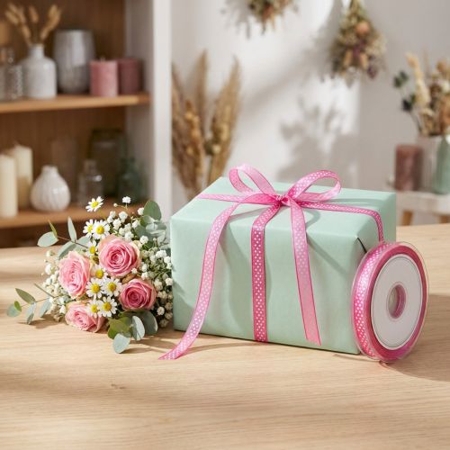 Artikel Dekoband mit Punkten Pink 7mm 20m
