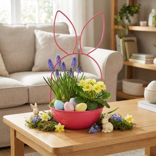 Artikel Pflanzschale Ostern Dekoration Hase Metallkorb fuer Indoor Outdoor Pflanzenschale 33cm