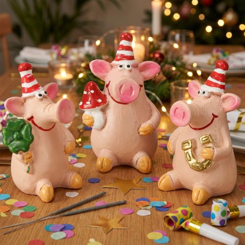 Artikel Glücksschwein Deko Schwein mit Glücksbringern 5cm 6St