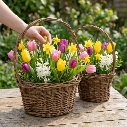 Artikel Pflanzkorb mit Henkel oval Weide Braun 28/24cm 2er-Set