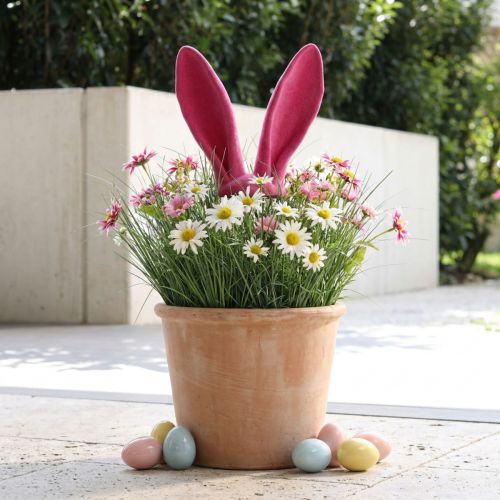 Hasen Deko Ohren Pink für Ostern Beflockt Stab H56cm | Floristik24.de
