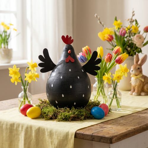 Deko Huhn Schwarz Holzdeko Henne 13cm