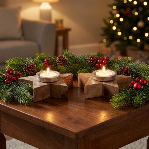 Kerzenhalter Holz Stern 15x15cm 2er Set