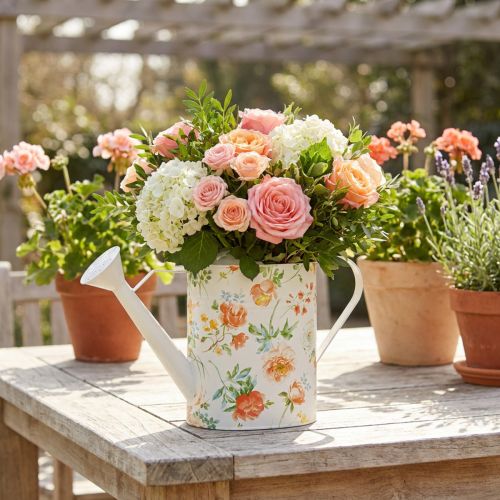 Vintage Deko Gießkanne Metall mit Rosenmotiv, Sommer Garten Dekoration, Nostalgische Pflanzkanne, H31,5 cm | Floristik24.de