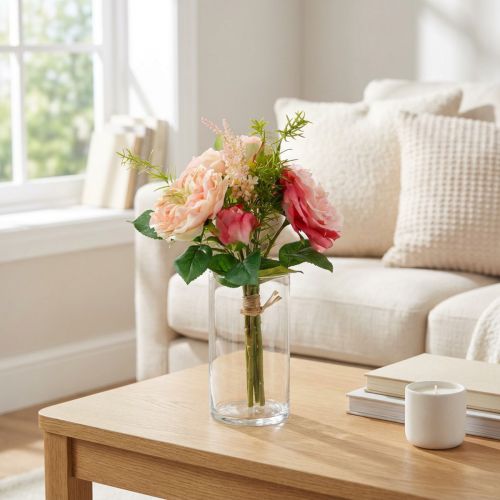 Rosenstrauß Künstliche Rosen Rosa Seidenblumen 35cm