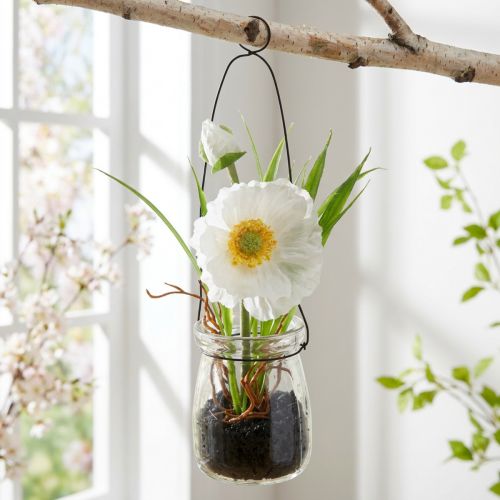 Mohnblume im Glas zum Hängen Weiß H22cm | Floristik24.de