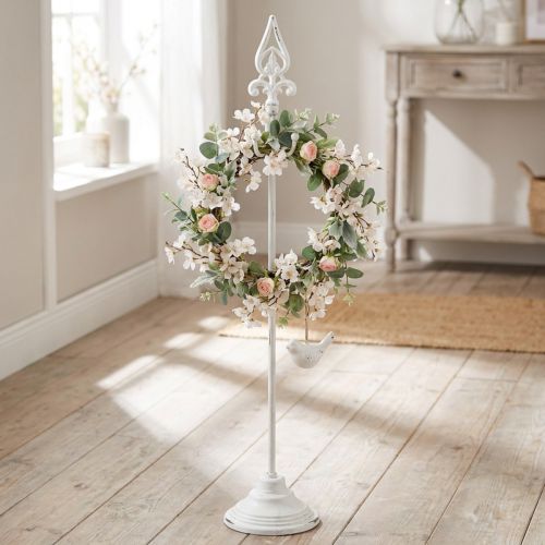 Kranzhalter Shabby Chic Weiß Kranzständer Metall 4 Haken H76cm | Floristik24.de