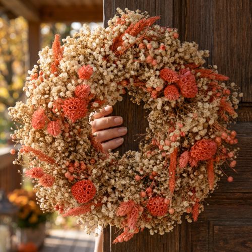 Deko Kranz Trockenblumen Blumenkranz Orange Creme Ø25cm | Floristik24.de