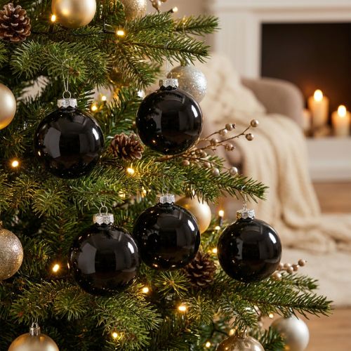 Weihnachtskugeln Glas Schwarz Baumkugeln Glanz Ø7,5cm 12St | Floristik24.de
