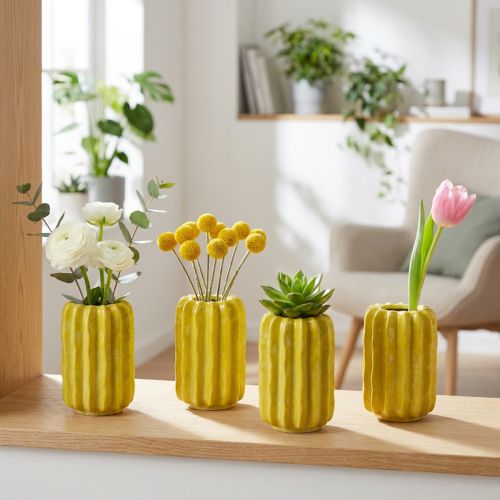 Artikel Kaktus Keramik Vase Gerillte Struktur Design für modernes Wohnen 13cm 4St