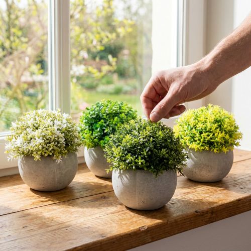 Kunstpflanzen Buchsbaum Set 12,5cm 4 St im Betontopf