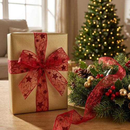 Weihnachtsband mit Sternen Rot und Dunkelrot 25mm 18m | Floristik24.de