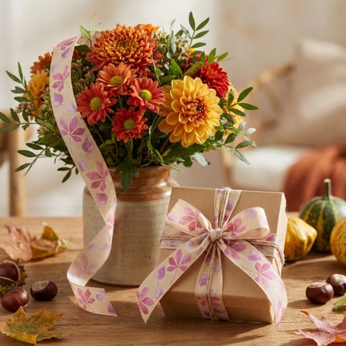 Geschenkband Lila Herbstlaub Deko Band Herbst 25mm 20m | Floristik24.de