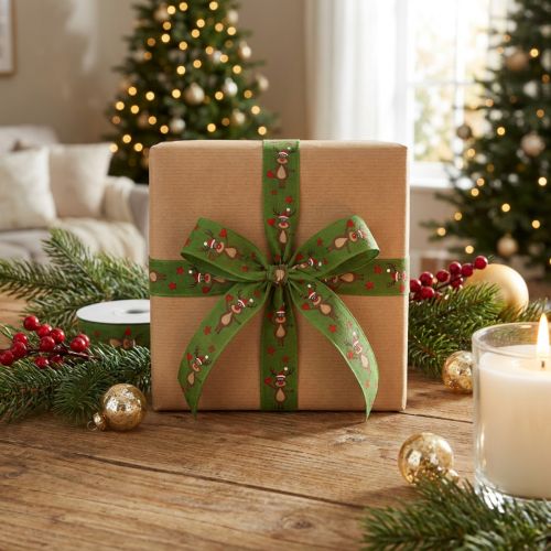 Weihnachtsband Rentier Grün Geschenkband Weihnachten 25mm 20m | Floristik24.de