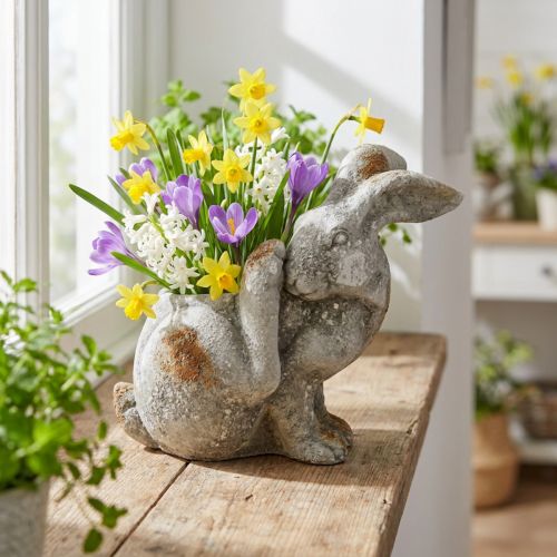 Hasen Deko Beton Blumentopf Antik Grau 33,5x17x29,5cm | Floristik24.de