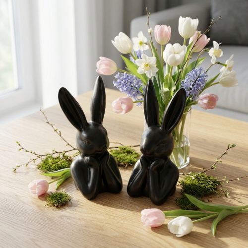 Hase denkend Hasenbüste Schwarz 7×6×15cm 2St | Floristik24.de