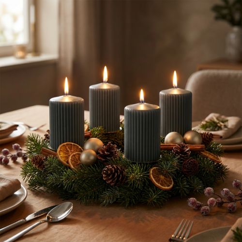 Stumpenkerzen Anthrazit Rillenkerze 70/90mm 4er Set Advent Deko | Floristik24.de