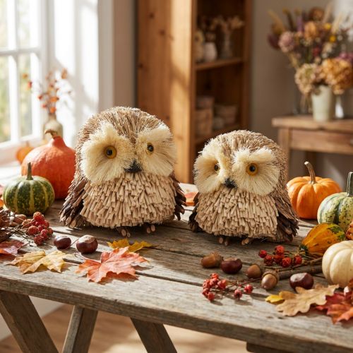 Eulen Deko Figuren Herbst mit Zapfen 12,5×10×10cm 2St | Floristik24.de
