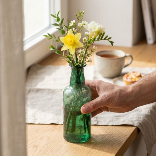 Mini Vase Glas Flaschenvase Blumenvase Grün Ø6cm H17cm | Floristik24.de