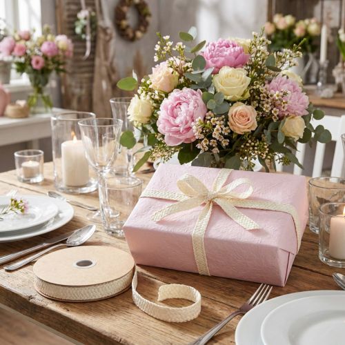 Artikel Geschenkband Creme Geflochtenes Papierband 20mm 10m