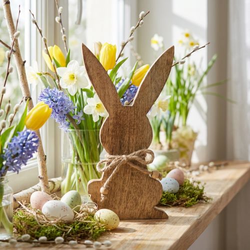 Osterhase aus Holz, Frühlingsdeko, Mangoholz Naturfarben H30cm | Floristik24.de