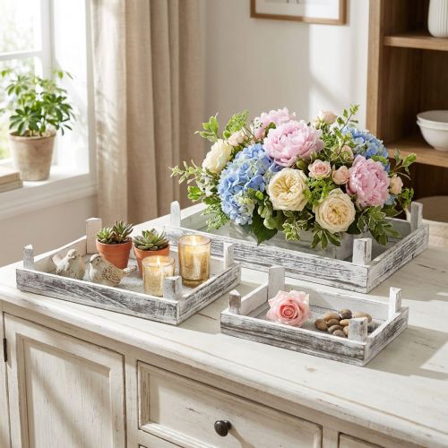 Dekotablett Holz Shabby Chic Gesteckunterlage 3er-Set | Floristik24.de